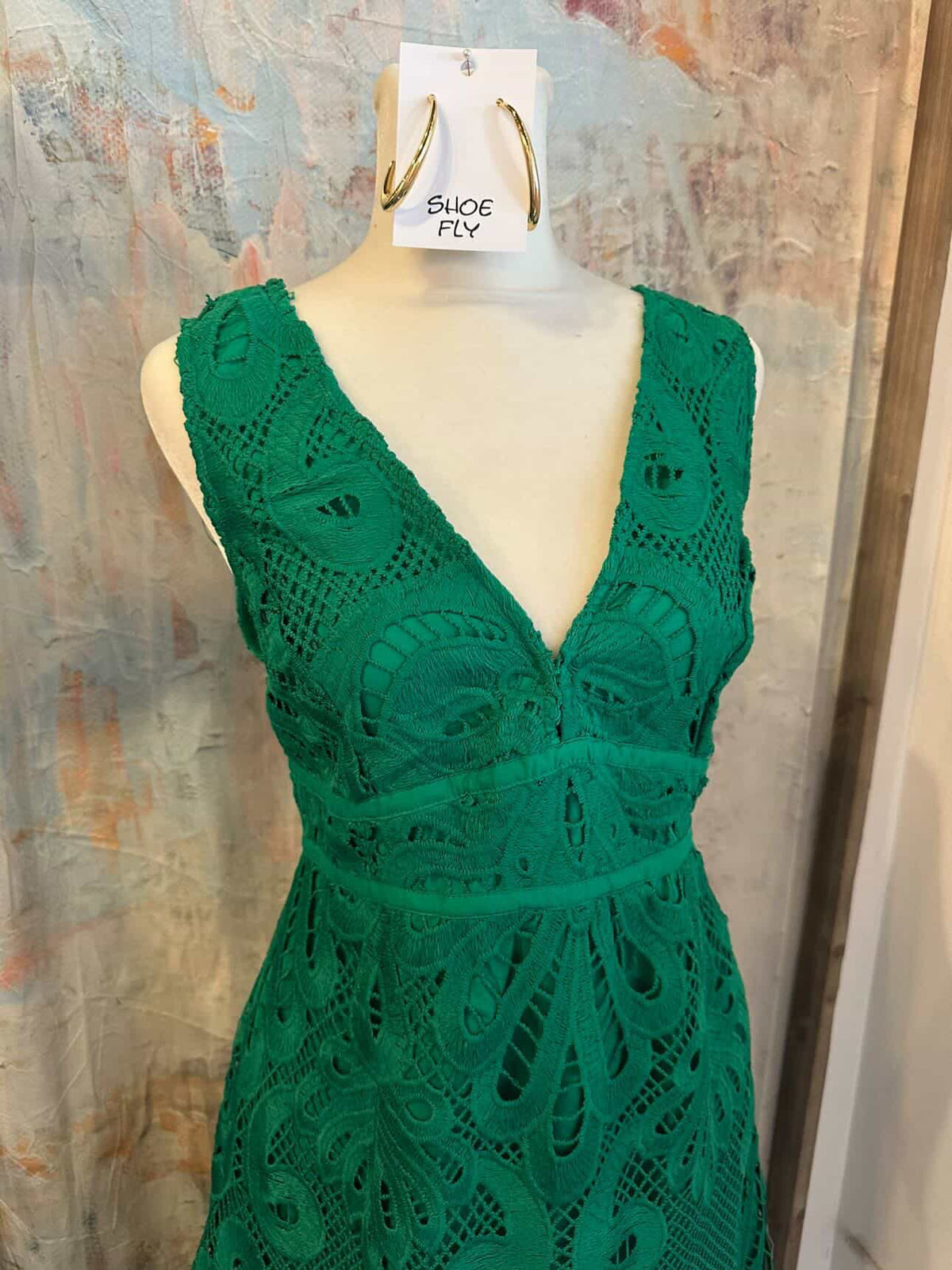 Embroidered Lace V Neck Midi Dress