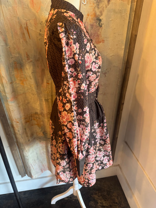 Long Sleeve Mandarin Collar Dress with Belt