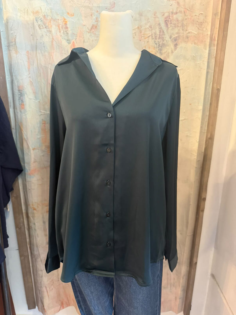 Button Down Long Sleeve Satin Top