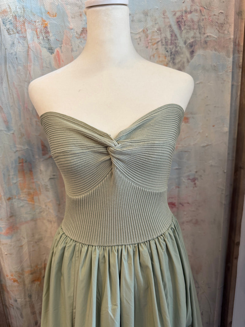 Strapless Twist Front Midi Dress