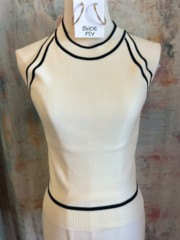 Contrast Stripe Halter Neck Sweater Top
