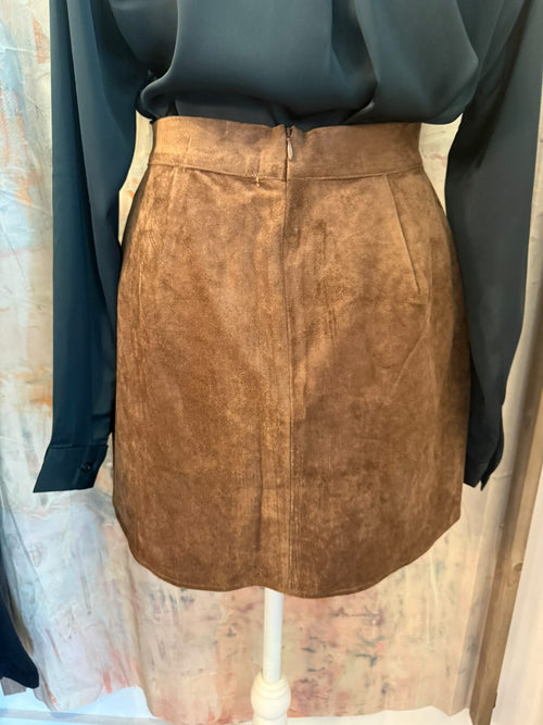 Front Pocket Suede Mini Skirt