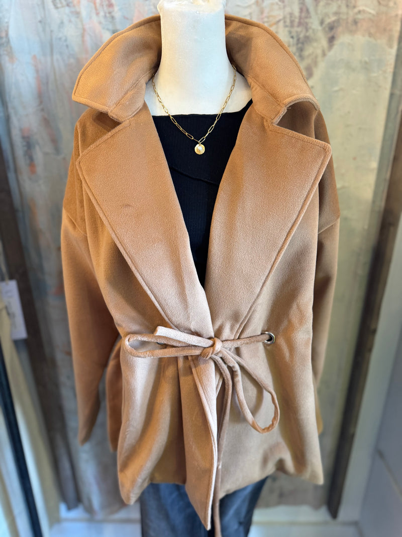 Tie Closure Waist Collar Coat