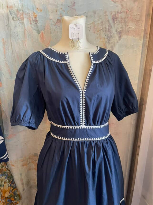 Navy Stitch Dress with Pockets