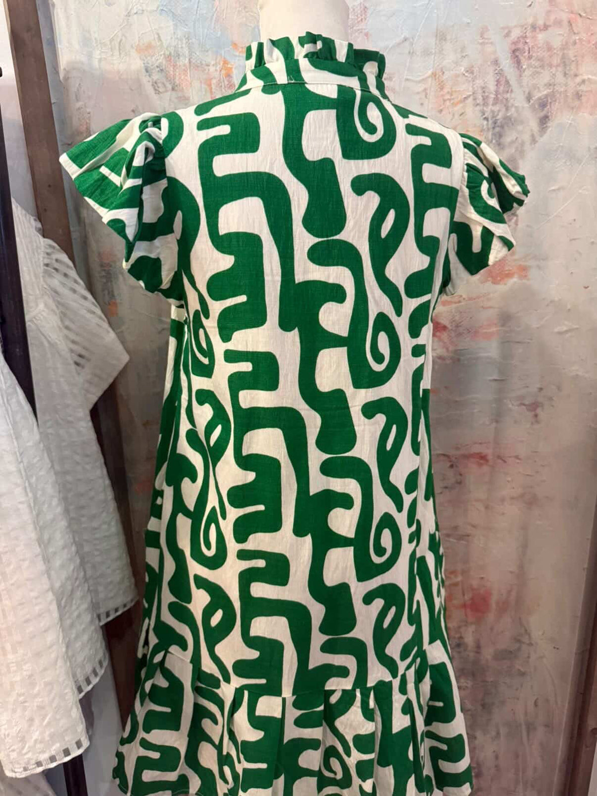 Short Sleeve Abstract Pattern Dress with Pockets
