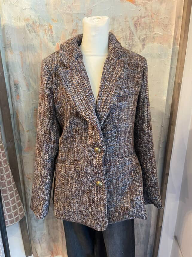 Tweed Oversize Blazer with Button Detail