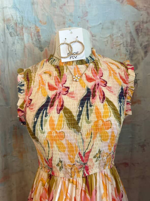 Smocked Bodice Maxi Woven Dress
