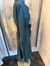 Split Neck Long Sleeve Tie Waist Teal Dress