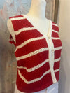 Stripe V Neck Button Front Vest