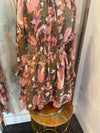 Green Pink Tiered Long Sleeve Dress