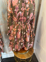 Green Pink Tiered Long Sleeve Dress