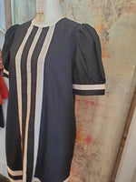 Stripe Front Puff Sleeve Pocket Dress
