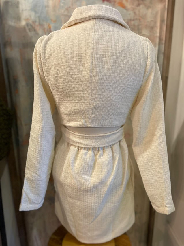 Tweed Wrap Winter White Dress