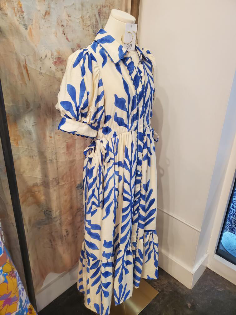 Blue Print Side Tie Dress