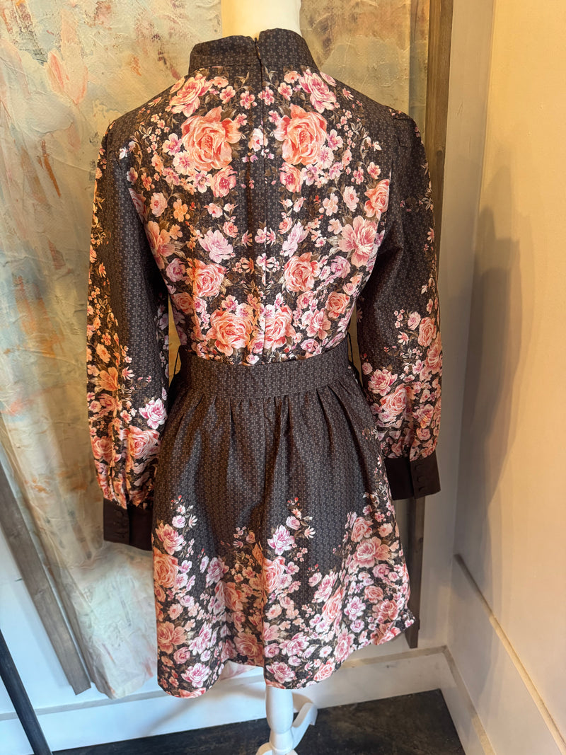 Long Sleeve Mandarin Collar Dress with Belt