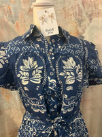 Shirt Collar Button Down Print Tie Waist Dress