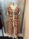 Brown Midi Print Dress with Pockets