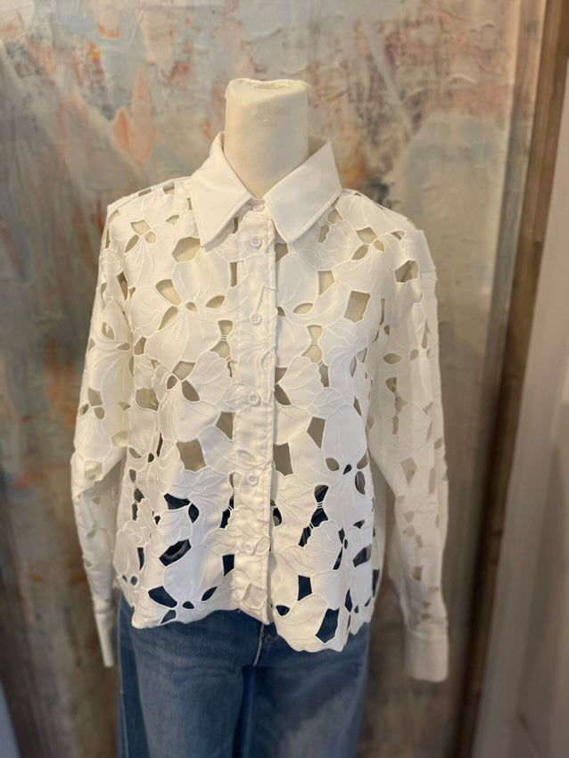 Floral Eyelet Long Sleeve Blouse