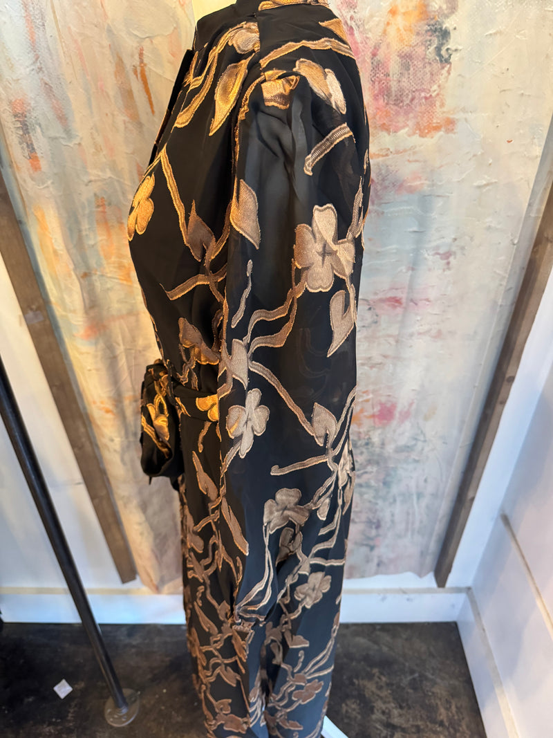 Black/Gold Button Down Shirt Dress with Pockets