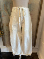 High Rise Cream Barrel Cargo Pocket Denim