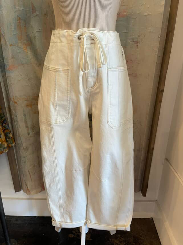 High Rise Cream Barrel Cargo Pocket Denim