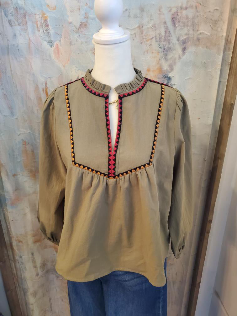 Embroidery Detail 3/4 Sleeve Top