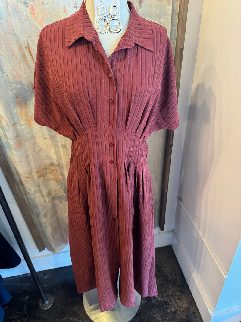 Short Sleeve Striped Maxi Button Down Dress