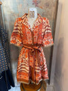 Print Tie Waist Trim  Detail Dress with Pockets