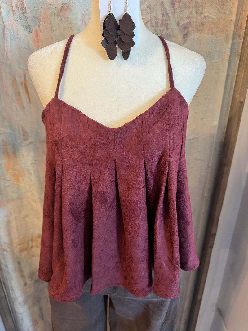 Suede Tank Top with Spaghetti Straps