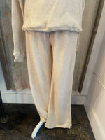 Waffle Knit Button Detail Elastic Band Pants