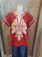 Embroidered Flutter Sleeve Top__