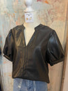 Puff Sleeve Faux Leather Top__