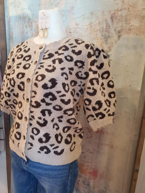 Animal Print Short Sleeve Sweater Top