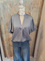 Cuff Short Sleeve  V Neck Top