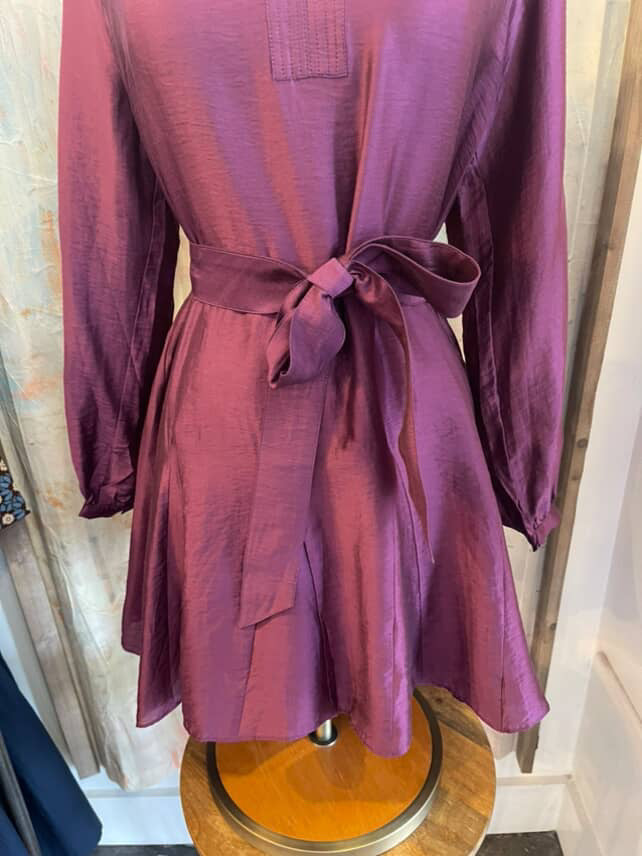 Ruffled Collar Split Neck Dress with Slip