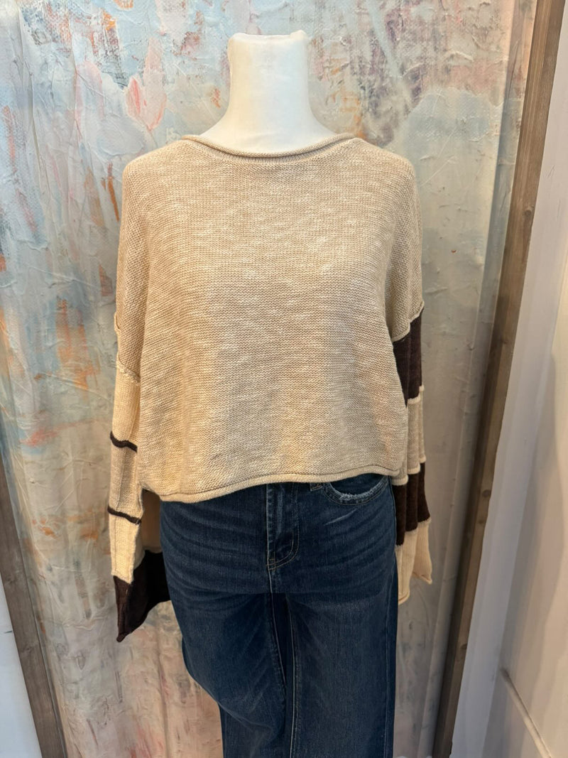 Sleeve Stripe Detail Lightweight Sweater Top