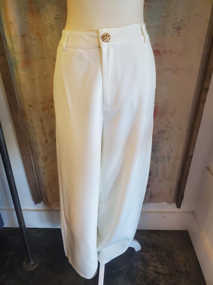 Gold Button Detail  Off White Pants