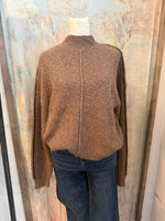 Mock Neck Contrast Seam Pullover Sweater