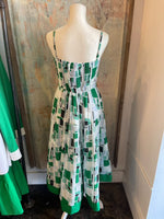 Stripe  Tiered Print Midi Green Print Dress