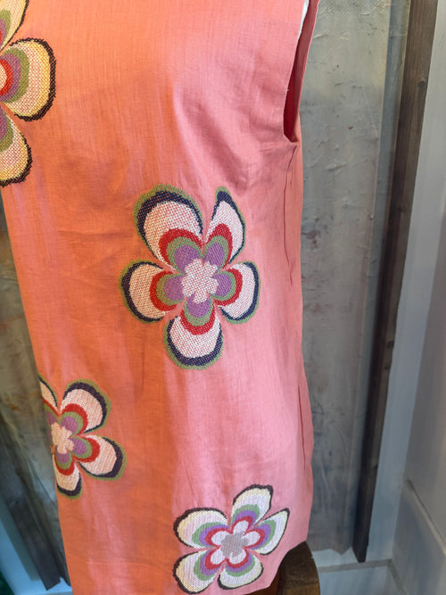 Sleeveless Embroidered Coral Dress