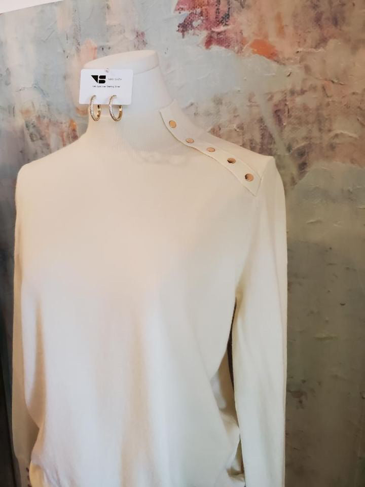 Mock Neck Top with Button Detail