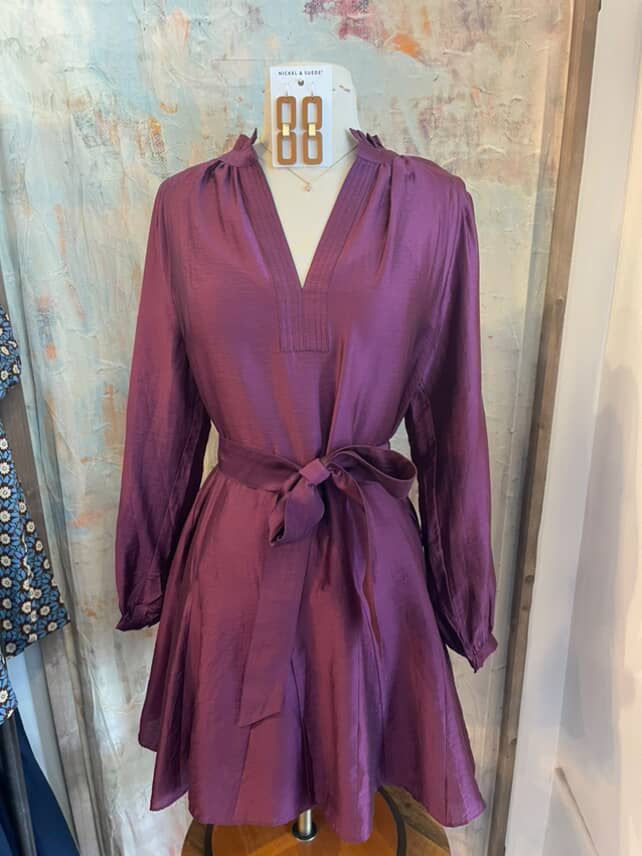 Ruffled Collar Split Neck Dress with Slip