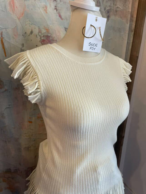 Round Neck Flutter Sleeve Sweater Top