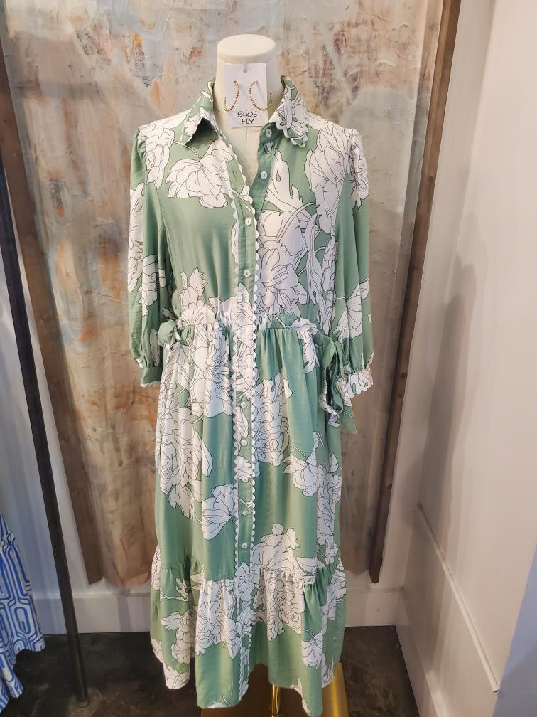 Side Tie Cinch Waist Floral Dress