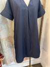 Short Sleeve V Neck Navy Pocket Dress