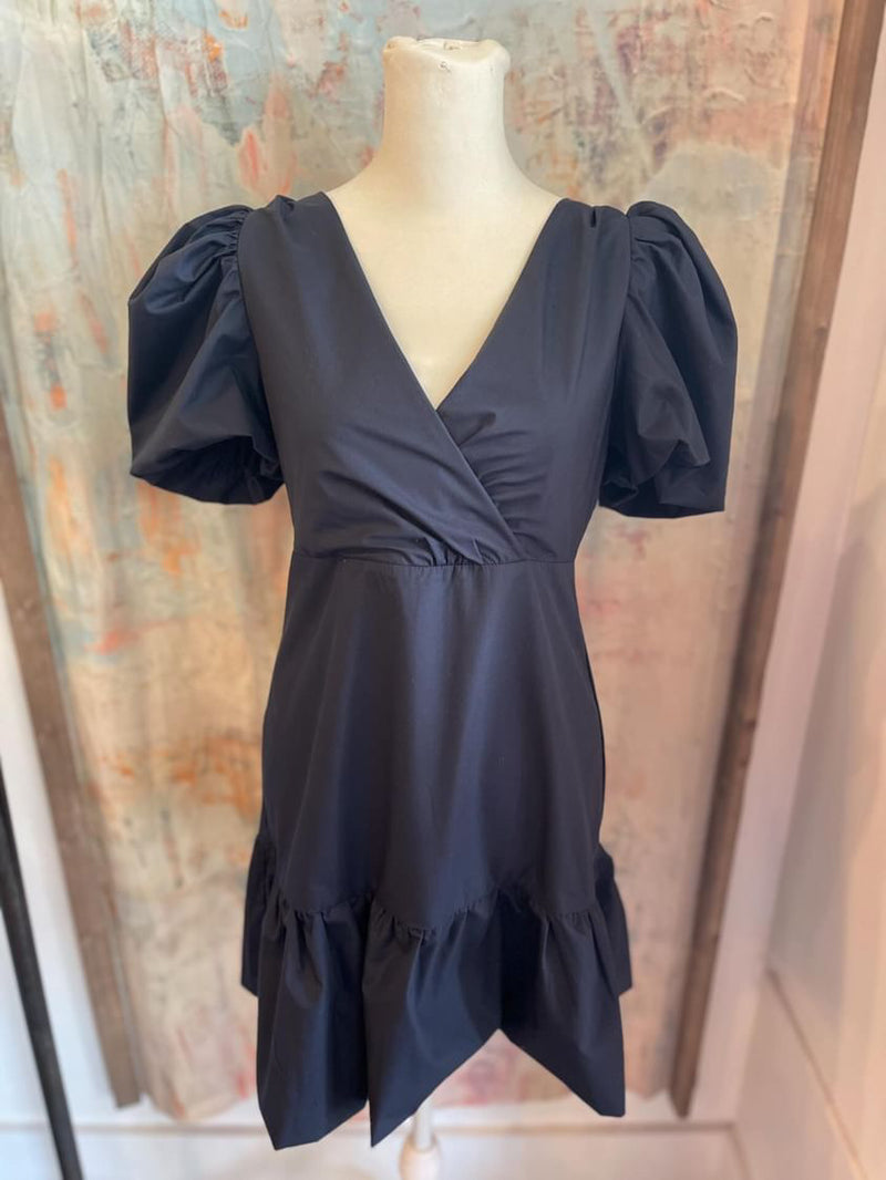 Short Sleeve Navy Puff Dress