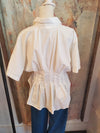 Collar V Neck Pleated Short Sleeve Top