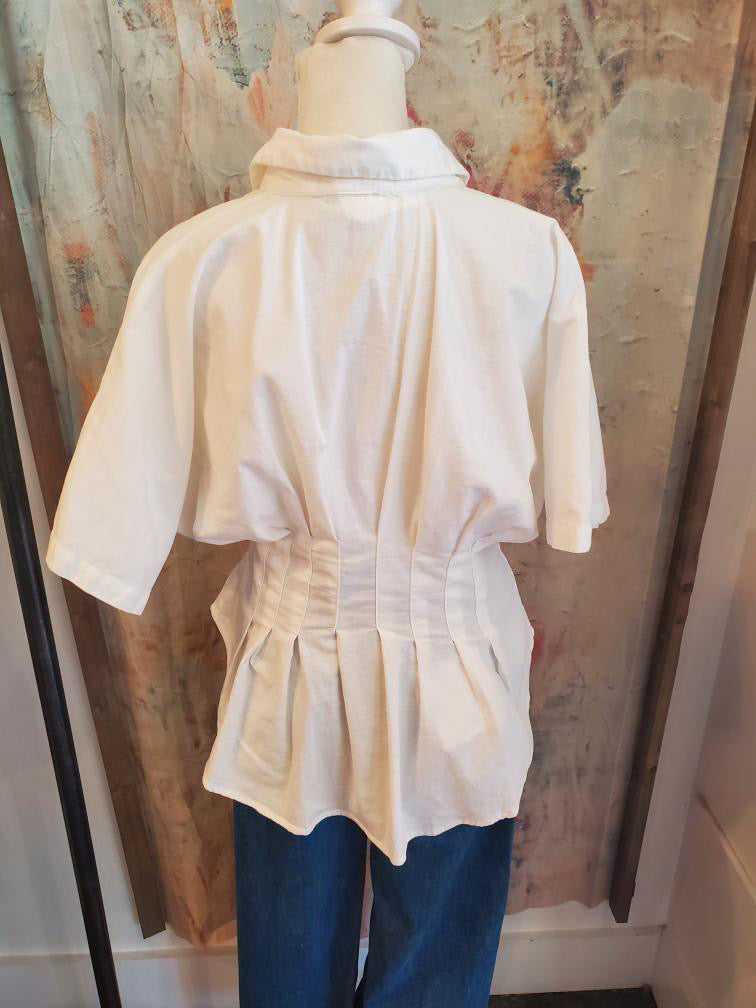 Collar V Neck Pleated Short Sleeve Top
