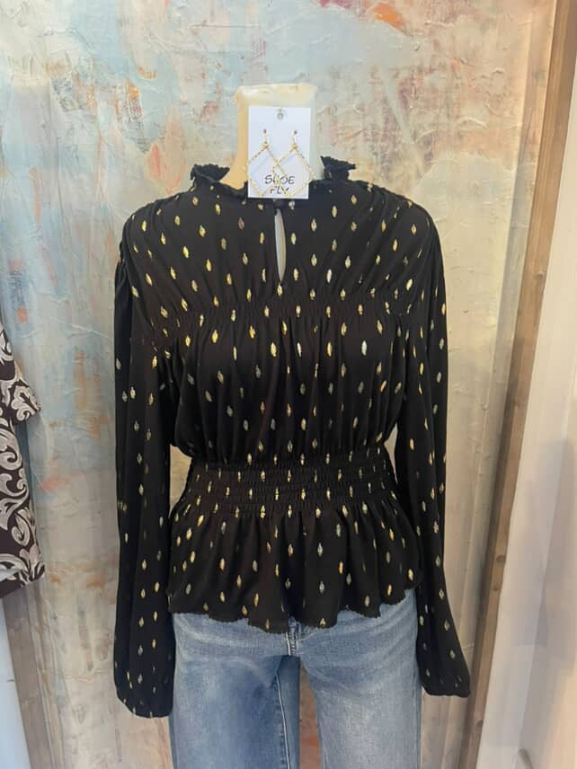 Black Gold High Neck Print Top