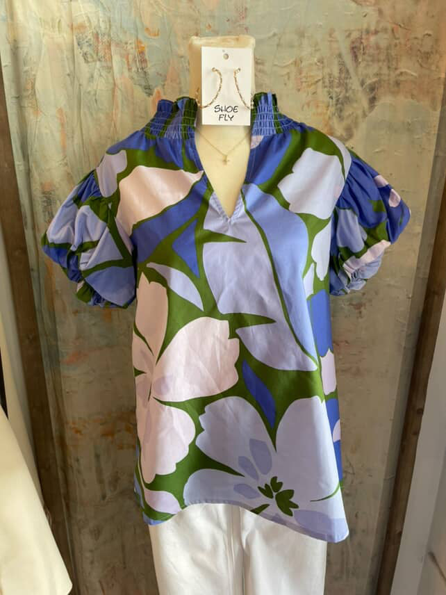 Purple Floral Short Sleeve Top